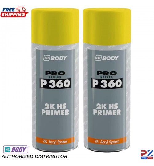 2x HB Body P360 2K HS Yellow Primer Spray 400ml – Automotive High Build Aerosol